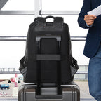 Business Top Grain Leather Backpack With Luggage Handle 