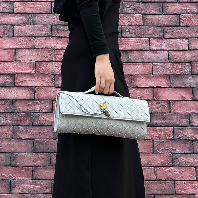 Genuine Leather Woven Women Clutch Bag 