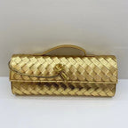Gold Woven Leather Clutch 
