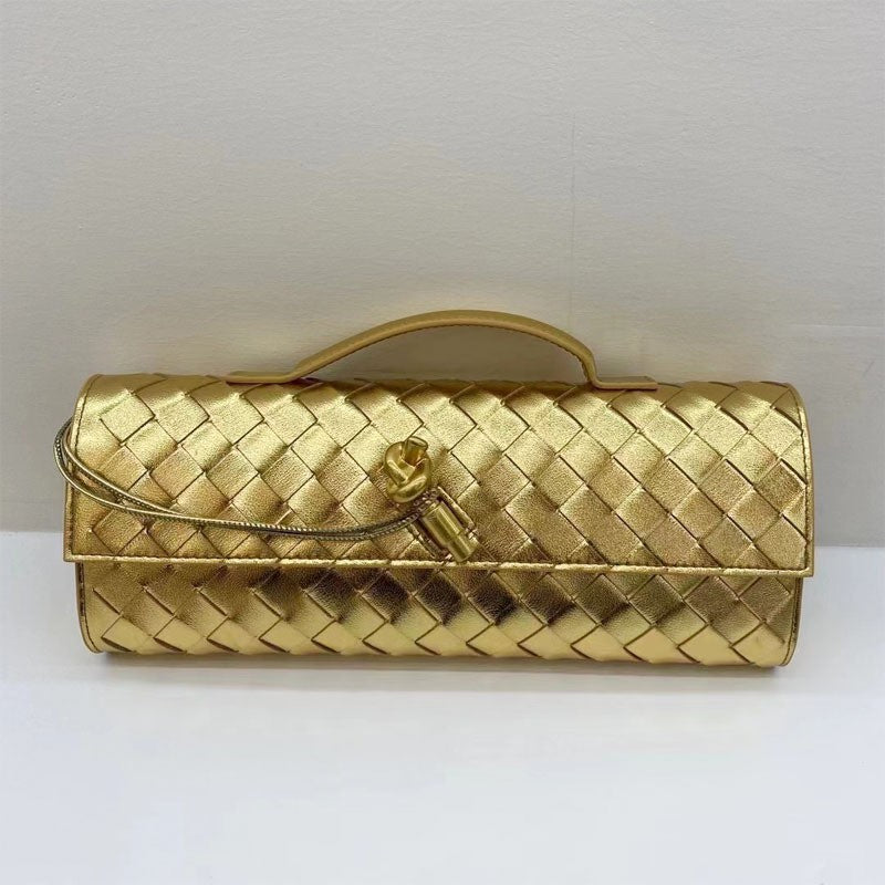 Gold Woven Leather Clutch 