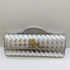 Woven Cowhide Leather Silver Clutch Bag 