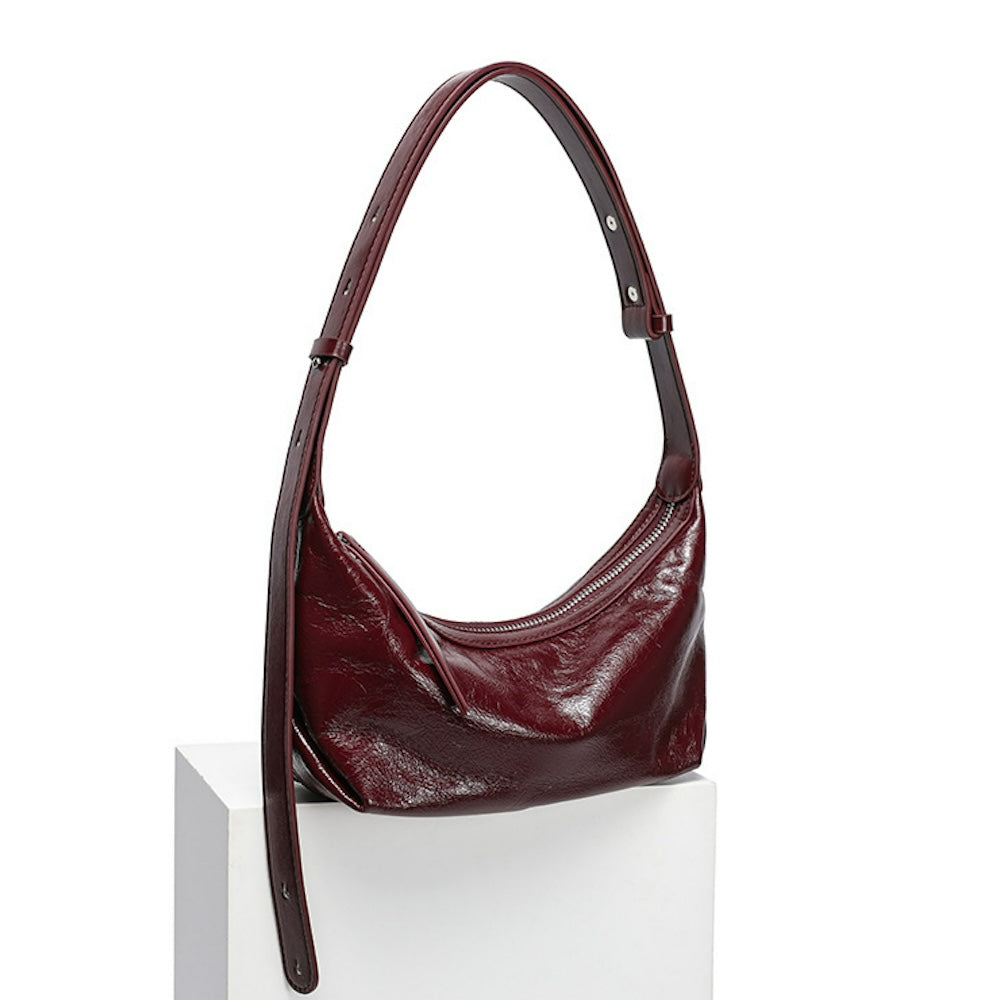 Soft Top Grain Waxed Cowhide Leather Hobo Bag Front 
