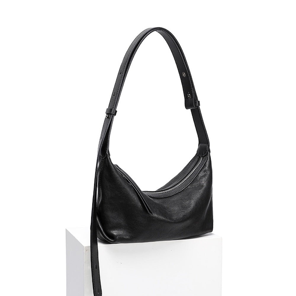 Supple Lambskin Trendy Vintage Crescent Black Hobo Bag