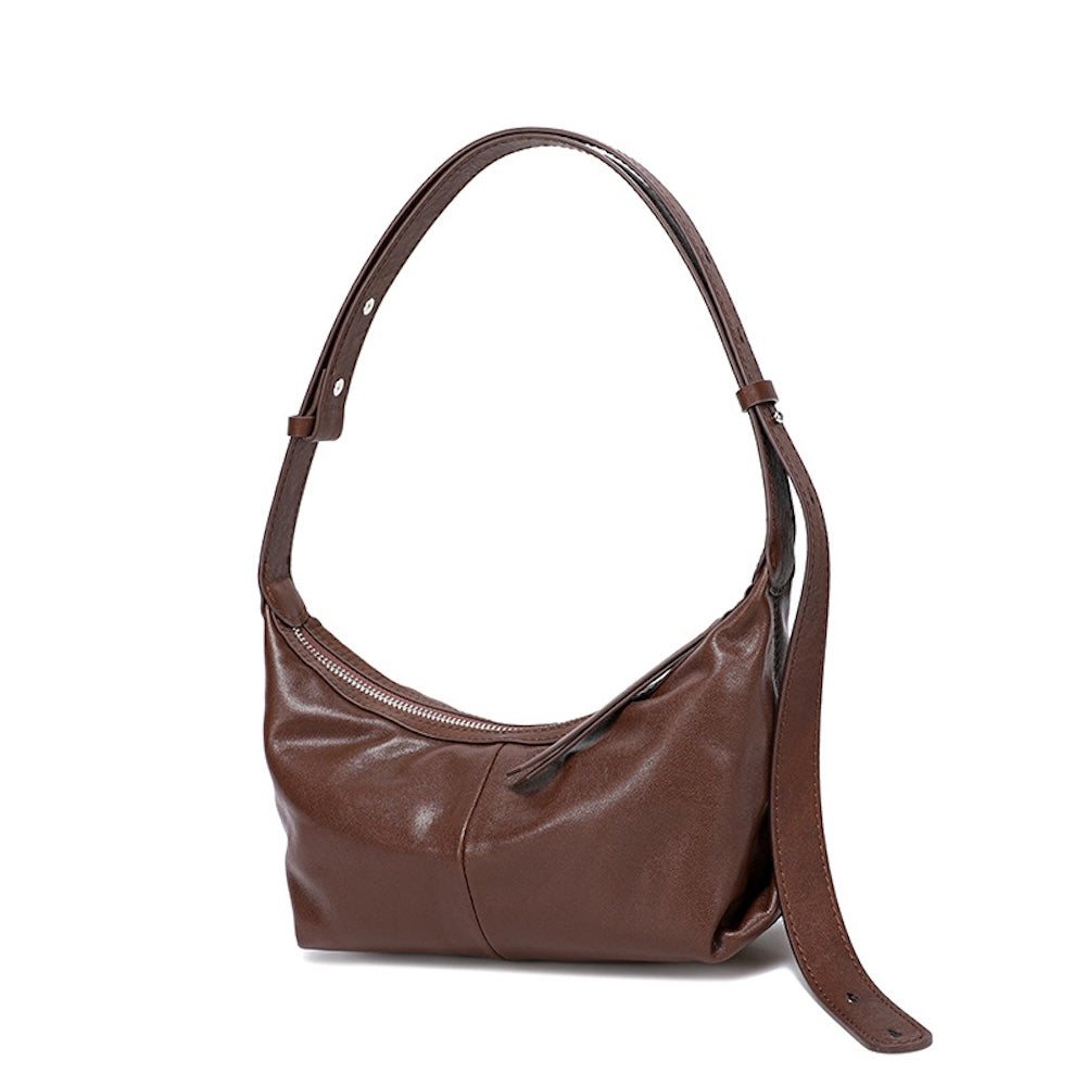 Adjustable Lambskin Leather Brown Underarm Bag 