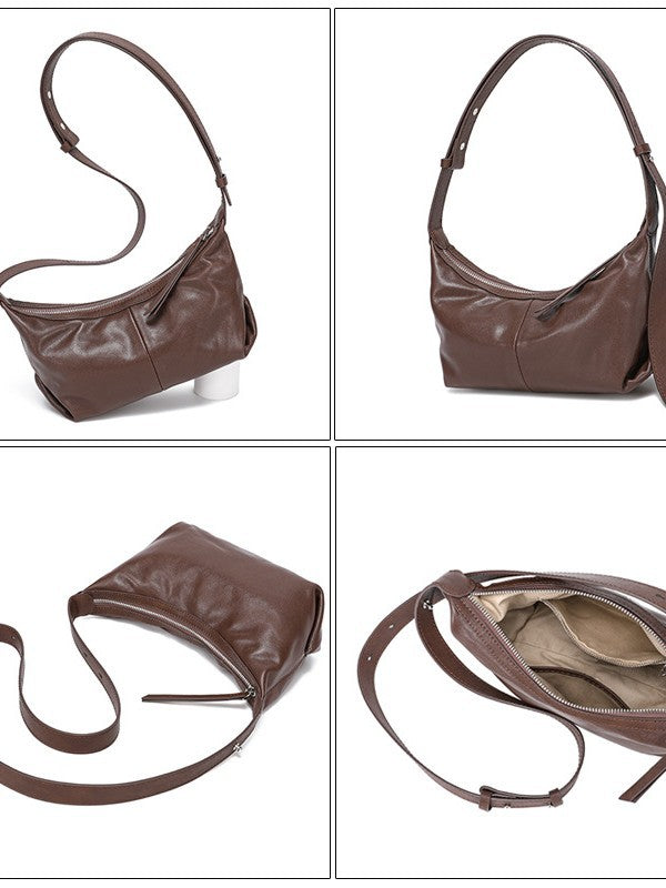 Vintage Soft Genuine Leather Crossbody Hobo Bag 