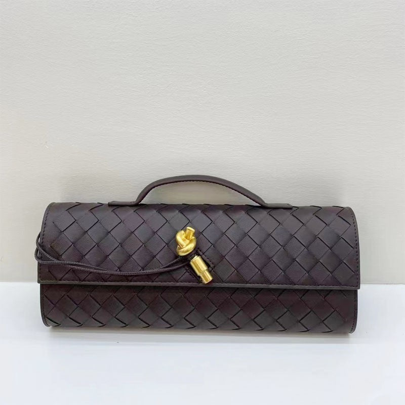 Genuine Leather woven coffee clutch bag 