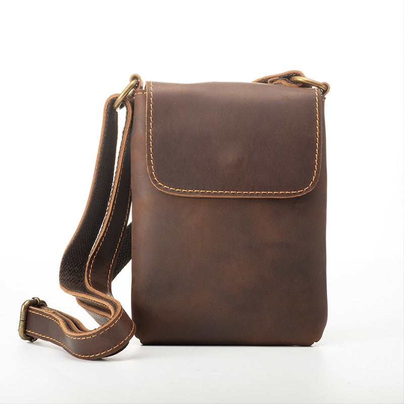 Dark Brown Genuine Leather phone Bag Crossbody 