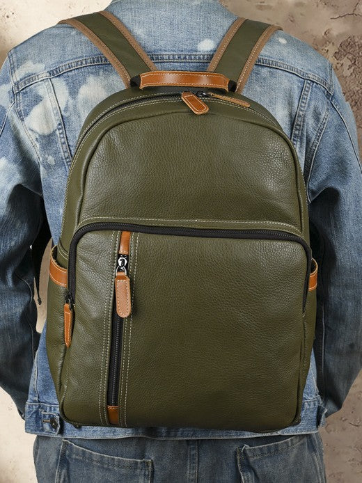 Men Top Layer Leather Backpack 
