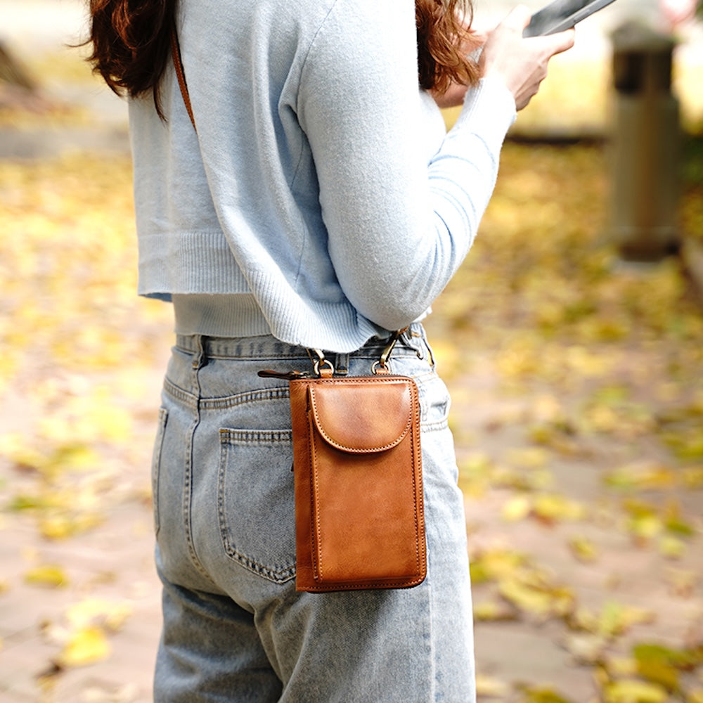 Crossbody Phone Bag Retro Fashion Genuine Leather Phone Bag 