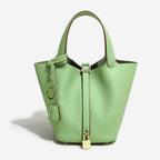 Pastel Green Small Bucket Bag Genuine Leather 
