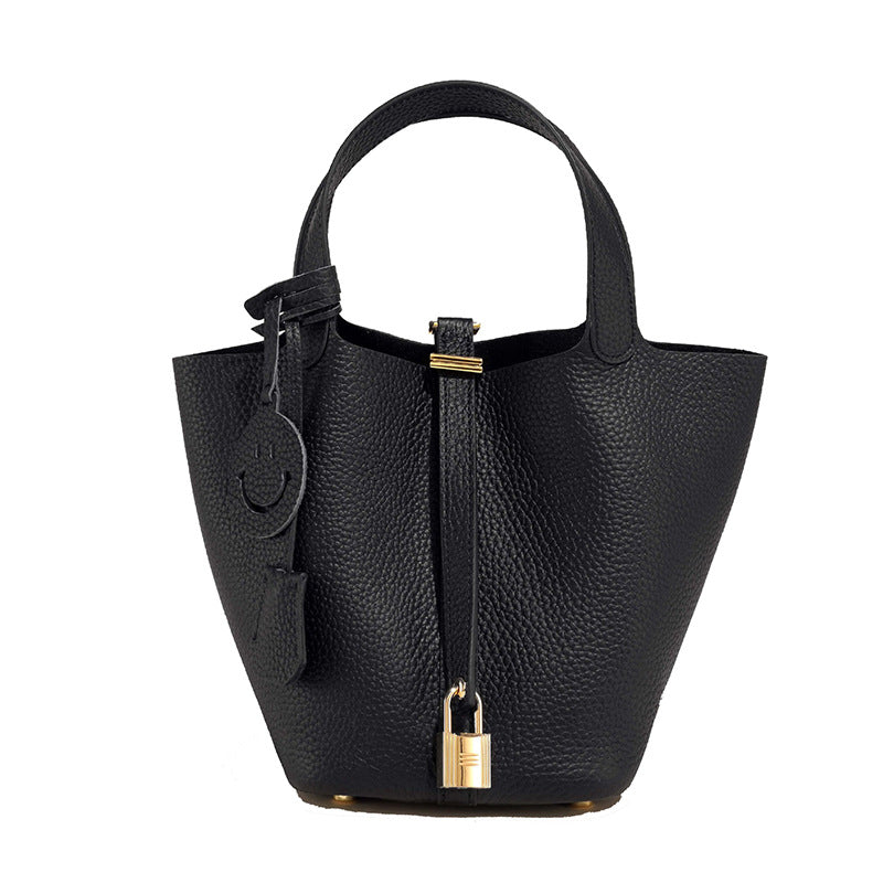 Small Black Bucket Bag Premium Leather 