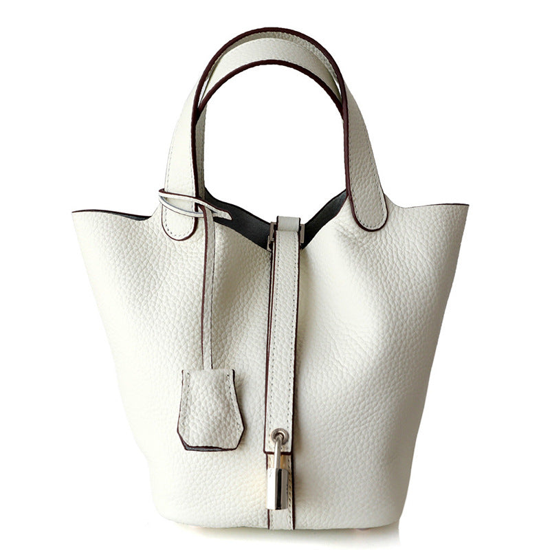 White Bucket Bag Genuine Leather 