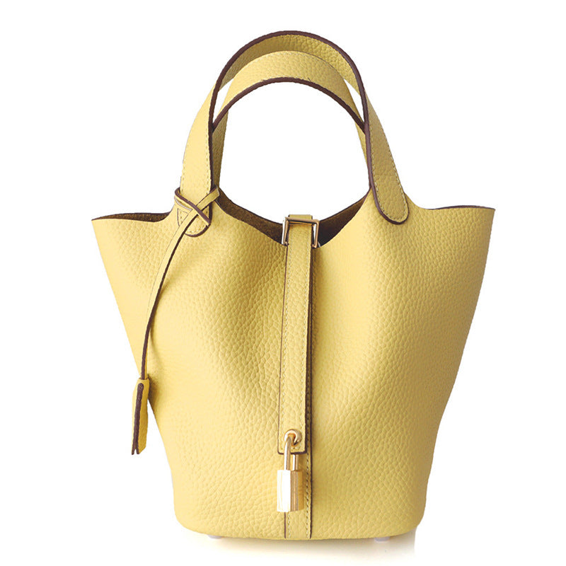 Yellow Genuine Leather Bucket Bag 