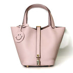 Pastel Pink Women's Genuine Leather Bucket Bag